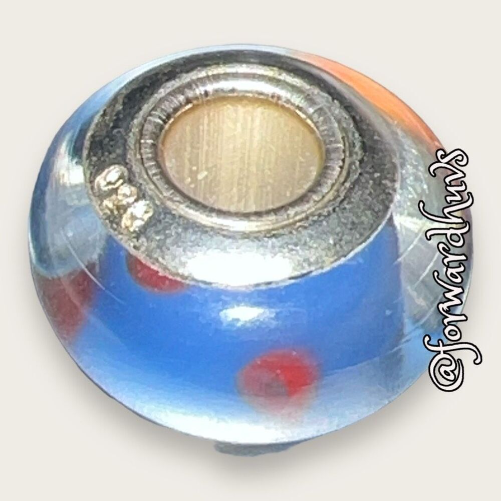 925 Sterling Silver Bead with Blue and Red Design